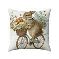 Detailed fabric texture of Easter pillow cover with rabbit riding a floral bicycle - Rabbit on Bicycle Style (款式-3)