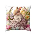 Detail of Easter pillow cover featuring a vintage rabbit basket and floral eggs - Rabbit in Basket Style (款式-4)