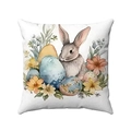 Close-up of Easter flower pillowcase featuring a brown rabbit and colorful eggs - Vivid Brown-Grey Rabbit Style (Style-6)