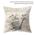 Winter decorative pillowcase 45x45cm with birds and snow scene on peach skin fabric - Style-45 (Birds and Watering Can)