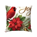 Square soft throw pillow case with red cardinal bird, holly berries, and Joy print - Joy and Cardinal Pattern