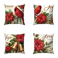Detailed set of 4 Christmas pillow covers with Believe, Joy, Hope, and Love floral prints - 4-Piece Set