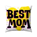 Nahaufnahme von Leinen-Kissenbezug mit gelbem Herz und BEST MOM Aufdruck zum Muttertag - Beste Mama Herz Stil