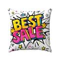 Detail von Leinen-Kissenbezug mit bunten Pop-Art-Mustern und Best Sale Aufdruck - Pop-Art Bestverkauf Stil