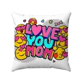 Muttertag Kissenhülle aus Leinen mit Love You Mom Aufdruck und gelben Herz-Emojis - Liebe Dich Mama Emoji Stil