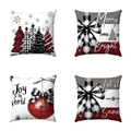 Lot de quatre housses de coussin de Noël avec motifs géométriques rouges et noirs - Combinaison multi-styles (Style-5) / 45x45