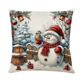 Linen Christmas pillowcase featuring a cute snowman print and winter holiday decorations - Snowman Style (Style 2)