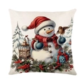 Detailed macro view of linen Christmas pillowcase with snowman and pine branch pattern - Lantern Snowman Style (Style-10)