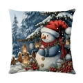 Detail of Christmas snowman linen pillowcase showing textured fabric and festive print - Scarf Snowman Style (款式-11)