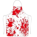 White Halloween apron with realistic red blood splatters and handprints for horror parties - Red Blood Handprint Horror Style