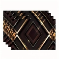 Detail view of 4-piece black and gold geometric placemats with luxury diamond patterns - Black Gold Geometric Rhombus Lines (Style 1)