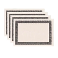 Close-up of four rectangular cream placemats with black Greek key pattern and stitched edges - Beige with Black Greek Key (Style 4)