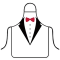 Detail of creative tuxedo apron with black lapel print and red bow tie decoration - White Tuxedo Red Bowtie Style (Style 1)