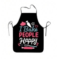 Waterproof black kitchen apron with 'I Bake PEOPLE Happy' print and baking illustrations - Baking Theme (I Bake People Happy)