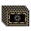 Detailed view of four black and gold geometric placemats with classic Greek key borders - Luxury Black Gold Floral Medallion (Style 7)