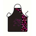 Close-up of black apron with poodle outline and pink paw prints for grooming - Pet Grooming Poodle