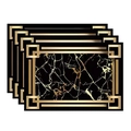 Detail of four black and gold marble pattern placemats with geometric borders - Black Gold Marble Crackle (Style 9)