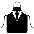 Dettaglio grembiule stile smoking con farfallino bianco e bottoni stampati su nero - Stile Formale Frac Nero (Stile 6)