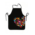 Close-up of colorful heart pattern printed on black waterproof cooking apron - Colorful Hearts Combination