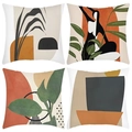 Set of four mid-century modern throw pillow covers with abstract leaves and geometric art - 45cmx45cm / Modern Abstract Series (Style-5)
