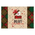 Christmas placemat with dog in red gift box and festive plaid border for table decor - Puppy Gift Box Style