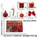 24pcs red and white Christmas tree ornament set including baubles, bows, and candy canes - 24pcs/Box / Red Series Ornament Box