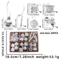 24PCS silver Christmas ornament set with glitter balls, candy canes and bows in a box - 24pcs/Box / Silver Series Ornament Box