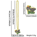 Golden Mardi Gras bead necklace with Party Gras pendant and detailed size specifications - Mardi Gras Letter Style