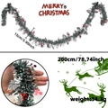 2M Christmas garland with green white-tipped tinsel, red berries and silver leaves - Silver Leaves Red Berries Frosted / 2 Meters