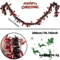 2M Christmas tinsel garland with red holly leaves and golden sequins for tree decor - Red Leaves Gold Berries Frosted / 2 Meters