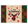 Close-up of Christmas reindeer placemat with red-green plaid borders and snowflakes - Reindeer Style