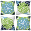 Set of 4 square pillow covers with blue and green floral patterns on white background - 45x45cm 4 Pieces/Pack / Green Blue Mandala Style (5887319036687)