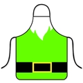 Detail of Christmas elf apron showing festive green fabric and printed black belt design - Elf Style Bright Green