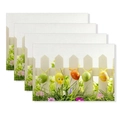 Oster-Platzsets 4er-Set aus Leinen mit bunten Eiern und frühlingshaftem Blumenmuster - Zaun, grünes Gras & hängendes Ei (Stil-17)