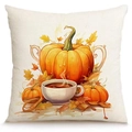 Fall harvest pumpkin and maple leaves print linen throw pillow cover for autumn decor - Large Pumpkin Style