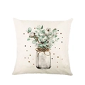 Housse de coussin carrée en coton et lin avec motif d'eucalyptus et de coton - Style Eucalyptus Beige (Style-2)