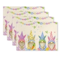 Oster-Tischsets 4er-Set mit Zwergen-Motiv und Hasenohren auf Leinen-Stoffgewebe - Aquarell-Stil Gnom mit Hasenohren (Stil-19)