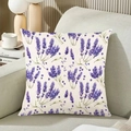 Lavendel Blumen Leinen Kissenbezug auf einem beigen Sofa in gemütlicher Atmosphäre - 45*45mm / Beige Lavendel Volldruck Stil