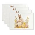 4er-Set Platzset aus Leinen mit Osterhasen, gelben Küken und bunten Eiern Design - Aquarell-Hase und zwei Küken (Stil 20)