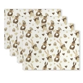 Oster-Tischsets aus Leinen im 4er-Set mit braunem Hasen- und Herz-Print für den Esstisch - Beige handgemaltes Kaninchen & Herz (Stil-22)