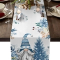 Winter Christmas table runner with festive blue gnome and snowflake patterns - Winter Blue Gnome (Style-1)