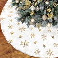 Plush white Christmas tree skirt featuring golden snowflake sequins on wooden floor - Gold Snowflake (78cm)
