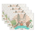Oster-Tischsets 4er-Set mit grauem Hasen-Motiv und festlichem Ostergruß-Druck - Hase hält ein rotes Herz mit Text (Stil-23)