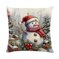 Linen Christmas pillowcase featuring a snowman with a red hat and checkered scarf - Plaid Snowman (Style-14)