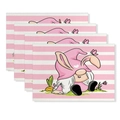 Oster-Platzsets-Set mit rosa Streifen und Zwergenmotiven für die Küchendekoration - Rosa-weiß gestreifter Zwerg mit Hasenohrenmütze (Stil-25)