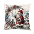 Linen Christmas pillowcase featuring vintage Santa Claus and winter street lamp illustration - Street Lamp Santa Claus Style (Style-15)