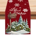 Chemin de table de Noël rouge avec texte Let it Snow et motifs de flocons de neige - Panneau de Signalisation Rouge Neige (Style-7)