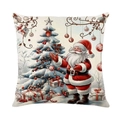 Linen Christmas pillowcase featuring Santa Claus and decorated tree with gift boxes - Gift Tree Santa Claus Style (Style-18)