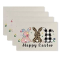 4er-Set Oster-Tischsets aus Leinen mit Blumen- und Leoparden-Hasenmotiven Happy Easter - Dreifarbig texturierte Hasen-Silhouette (Stil-31)