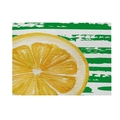 Faux linen table mat with yellow lemon slices and green hand-painted stripes - Sliced Lemon & Green Stripes (Style 18)